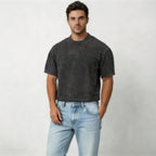 Wellshot Men's Vintage Washed  6.8oz Heavyweight Cotton Oversized T-Shirt – Drop Shoulder Retro Street Style