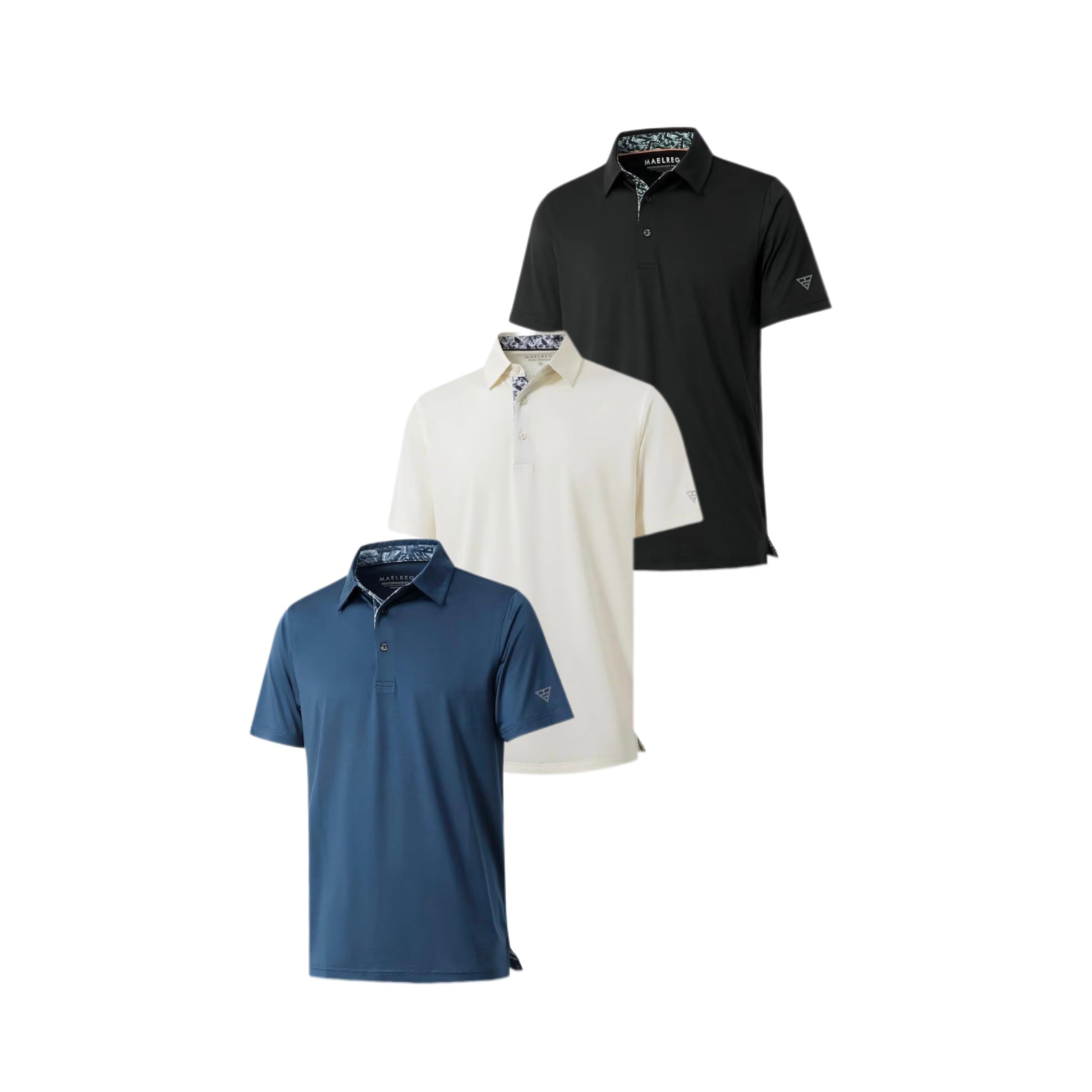 Wellshot Men‘s Floral Collar Polo Shirt – Anti-Wrinkle Stretchy Arm-Enhancing Short Sleeves