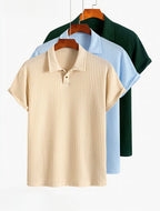 Wellshot Men's Plain Jacquard Knit Short Sleeve Button Polo Shirt