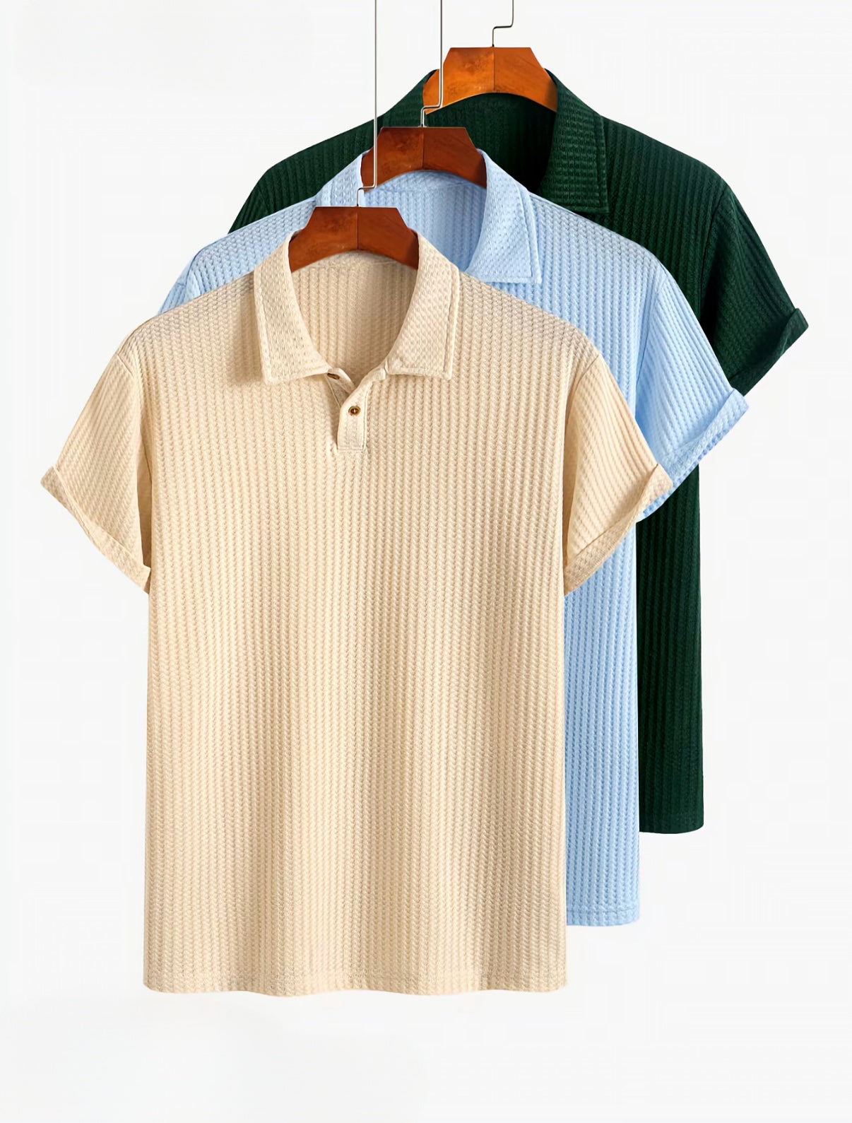 Wellshot Men's Plain Jacquard Knit Short Sleeve Button Polo Shirt