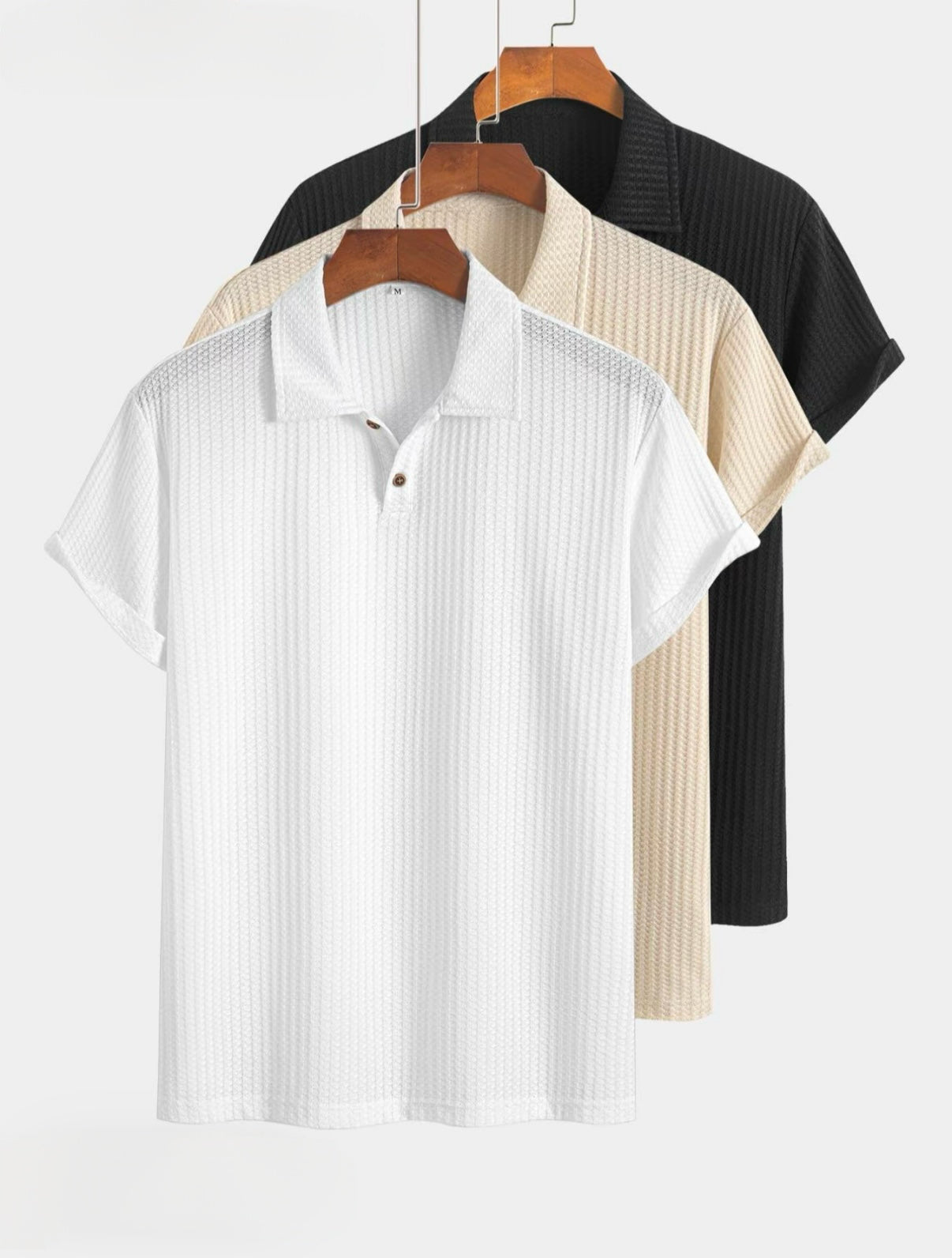 Wellshot Men's Plain Jacquard Knit Short Sleeve Button Polo Shirt