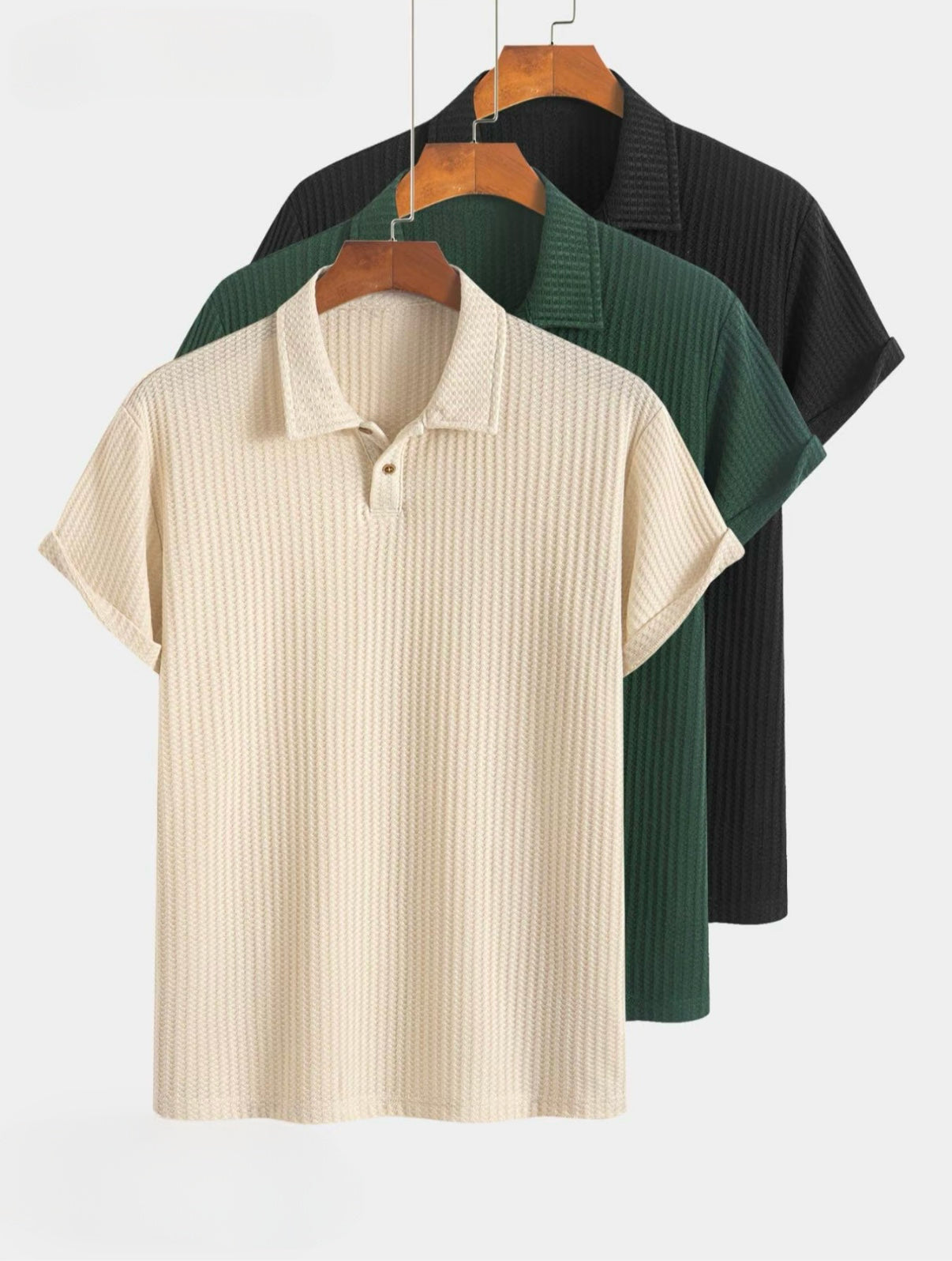Wellshot Men's Plain Jacquard Knit Short Sleeve Button Polo Shirt