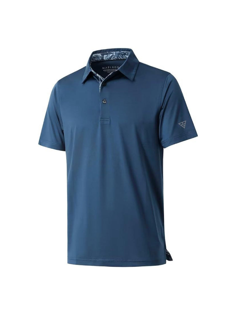 Wellshot Men‘s Floral Collar Polo Shirt – Anti-Wrinkle Stretchy Arm-Enhancing Short Sleeves