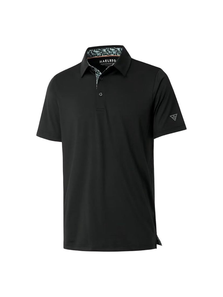 Wellshot Men‘s Floral Collar Polo Shirt – Anti-Wrinkle Stretchy Arm-Enhancing Short Sleeves