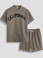 Wellshot Men's 2PCS Contrast Binding Tee & Drawstring Waist Shorts Set