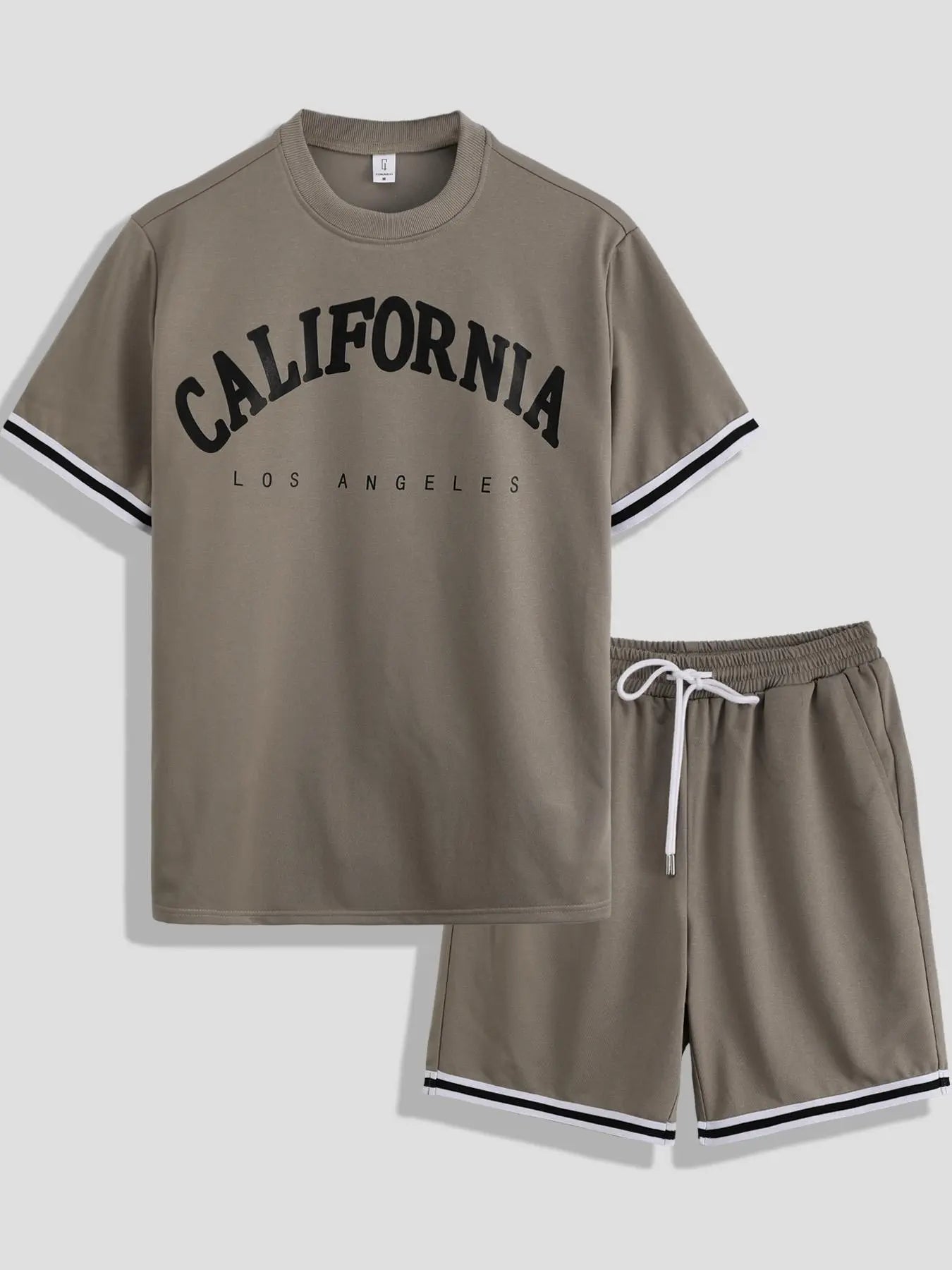 Wellshot Men's 2PCS Contrast Binding Tee & Drawstring Waist Shorts Set