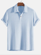 Wellshot Men's Plain Jacquard Knit Short Sleeve Button Polo Shirt