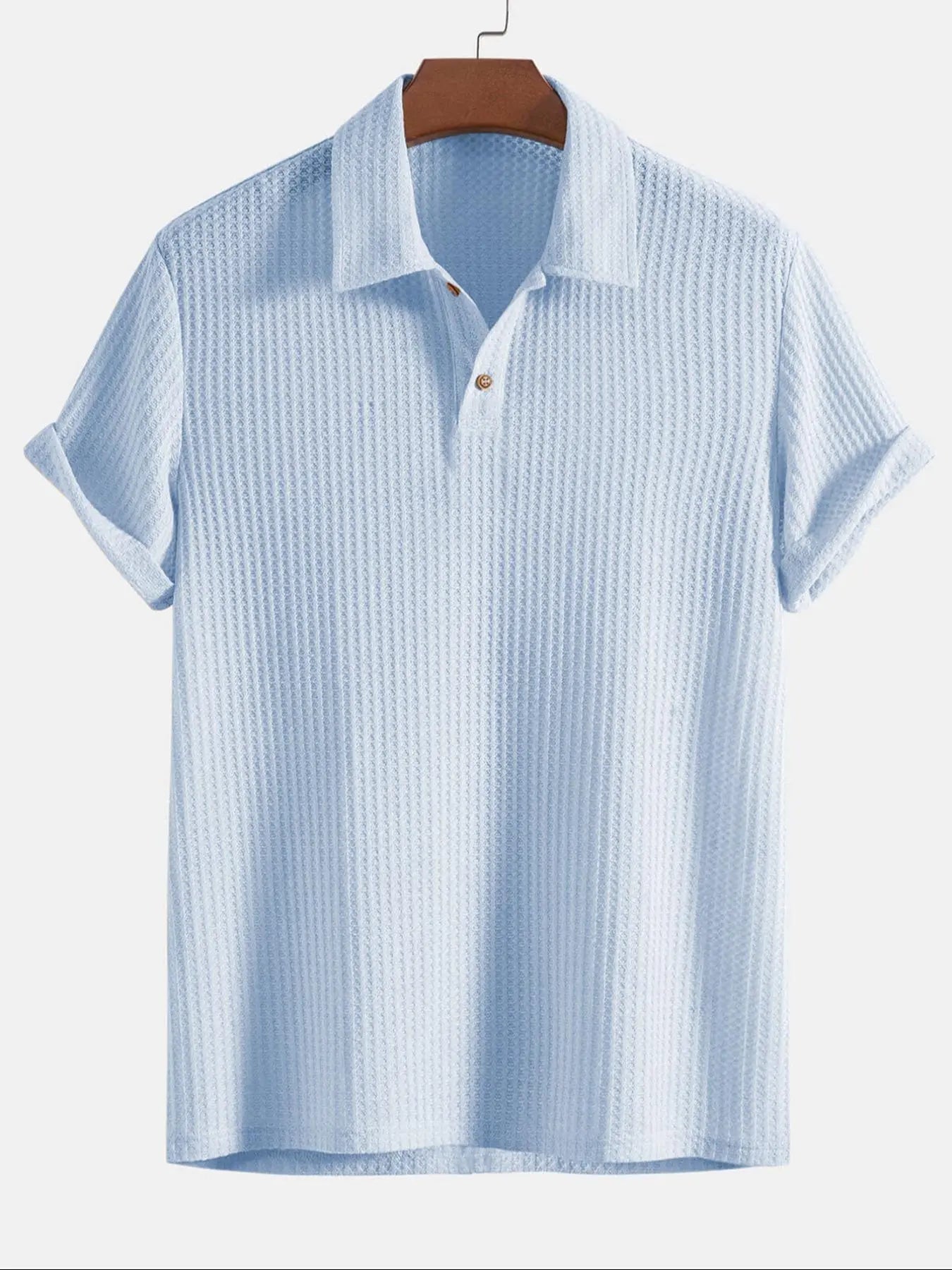 Wellshot Men's Plain Jacquard Knit Short Sleeve Button Polo Shirt