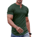 Wellshot Men's Plain Slim Fitted Henley Shirts Crewneck Longline T-Shirt Gym Workout Athletic Shirt Tees