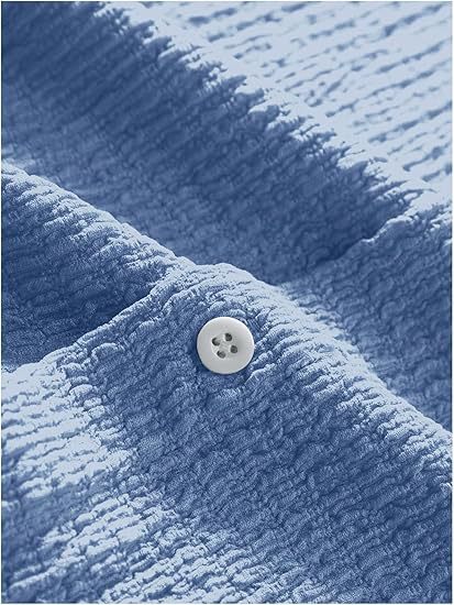 Wellshot Men's Textured Button Front Shirt, Casual Regular Fit Short Sleeve Collared Top for Summer