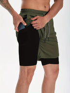 Wellshot Herren 2-in-1-Shorts mit Kordelzug, Freizeithosen mit Handtuchschlaufe und Handytaschen, Sommerkleidung, Ausgeh-Outfit, Sommer-Outfits, Sport-Shorts