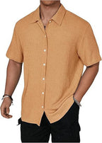 Wellshot Men's Textured Button Front Shirt, Casual Regular Fit Short Sleeve Collared Top for Summer