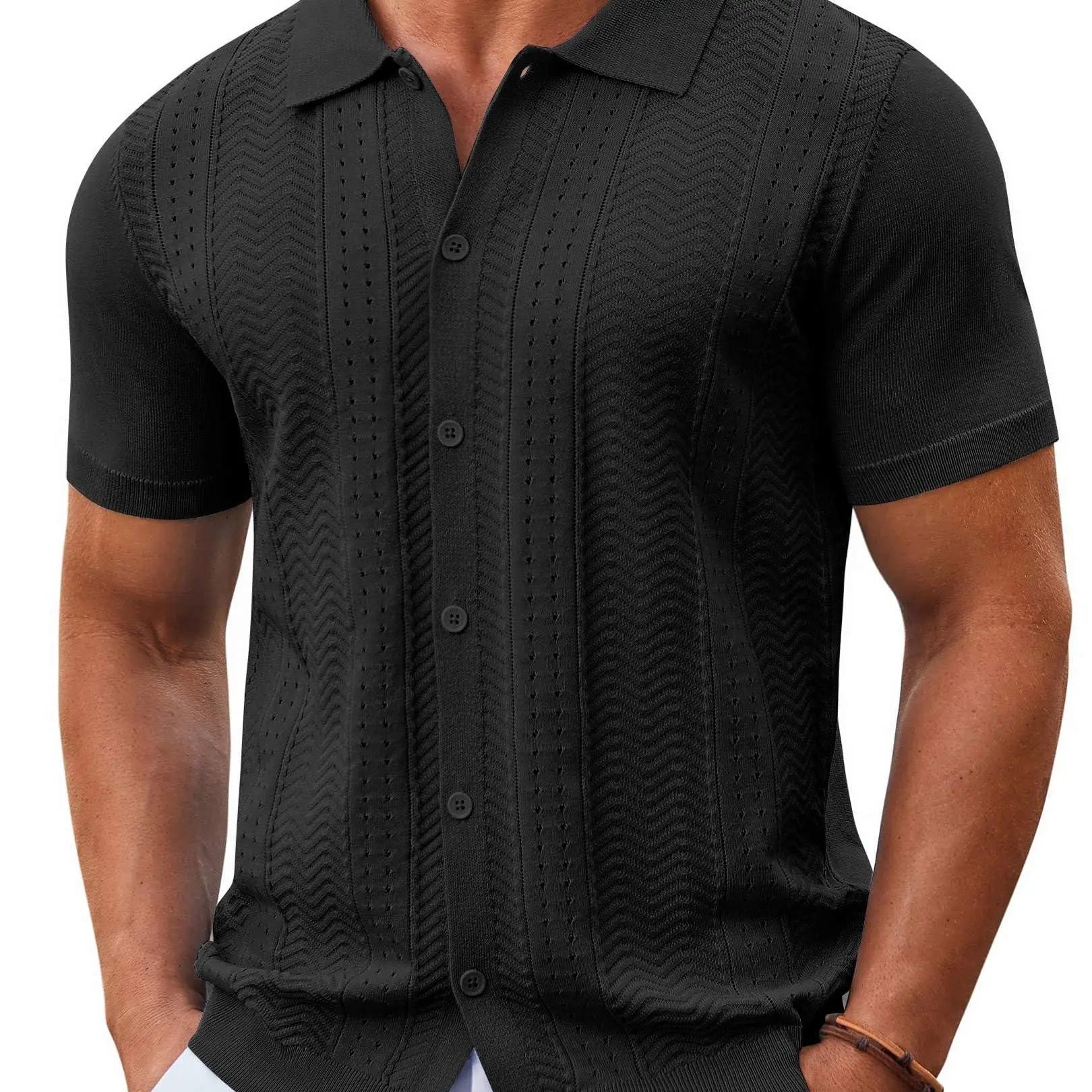 Wellshot Mens Knit Button Down Shirt Short Sleeve Summer Casual Shirts Vintage Beach Vacation Shirts