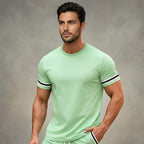 Wellshot Men's 2PCS Contrast Binding Tee & Drawstring Waist Shorts Set