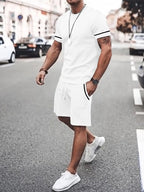 Wellshot Men's 2PCS Contrast Binding Tee & Drawstring Waist Shorts Set