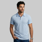 Wellshot Men's Plain Jacquard Knit Short Sleeve Button Polo Shirt