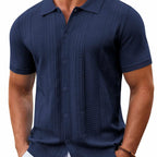 Wellshot Mens Knit Button Down Shirt Short Sleeve Summer Casual Shirts Vintage Beach Vacation Shirts