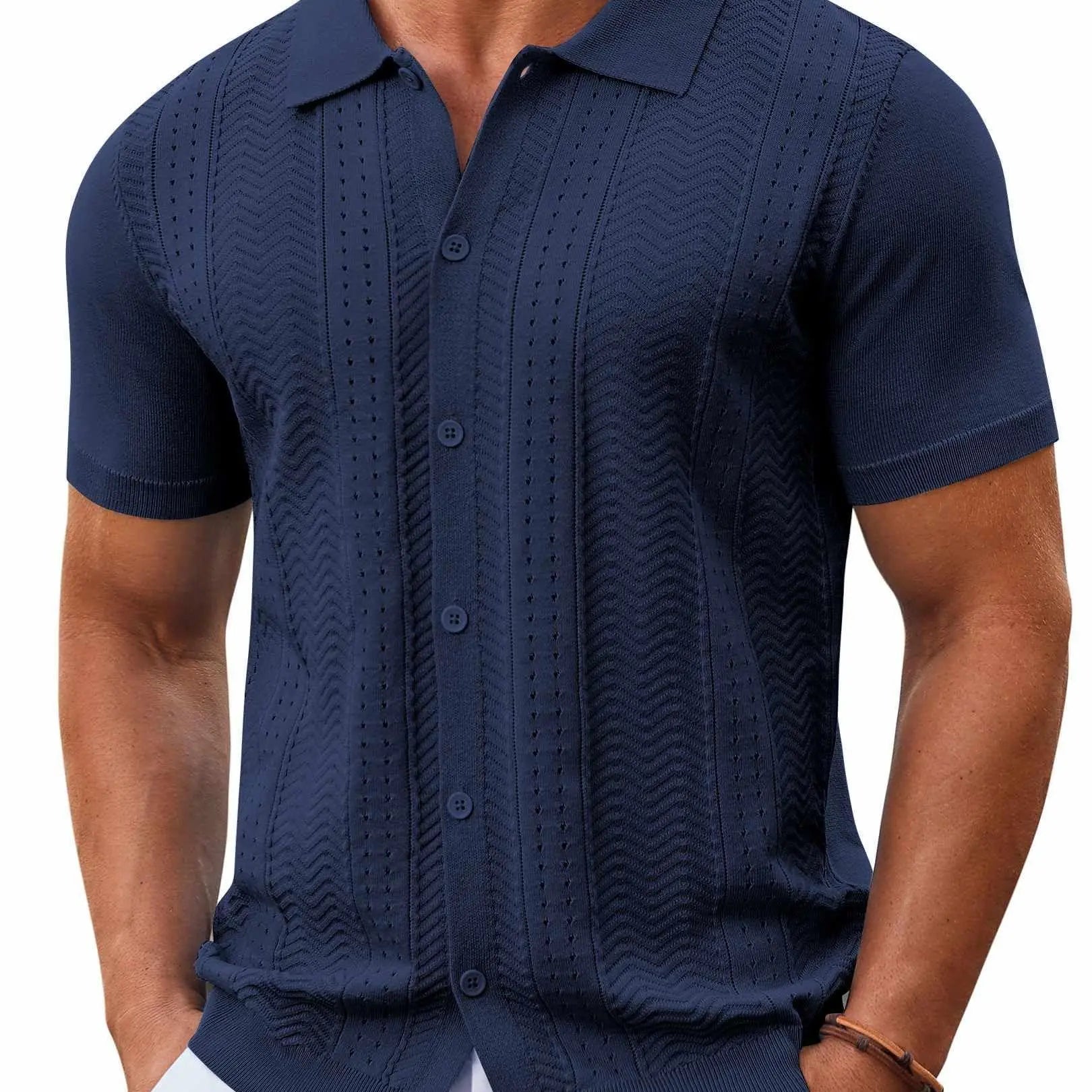 Wellshot Mens Knit Button Down Shirt Short Sleeve Summer Casual Shirts Vintage Beach Vacation Shirts