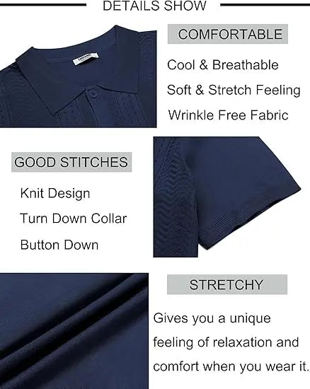 Wellshot Mens Knit Button Down Shirt Short Sleeve Summer Casual Shirts Vintage Beach Vacation Shirts