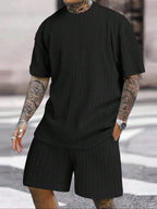 Herren-Streetwear 2-Teiler – Großer Strick-T-Shirt & Shorts mit Kordelzug, Lässiges Sommeroutfit
