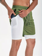 Wellshot Herren 2-in-1-Shorts mit Kordelzug, Freizeithosen mit Handtuchschlaufe und Handytaschen, Sommerkleidung, Ausgeh-Outfit, Sommer-Outfits, Sport-Shorts
