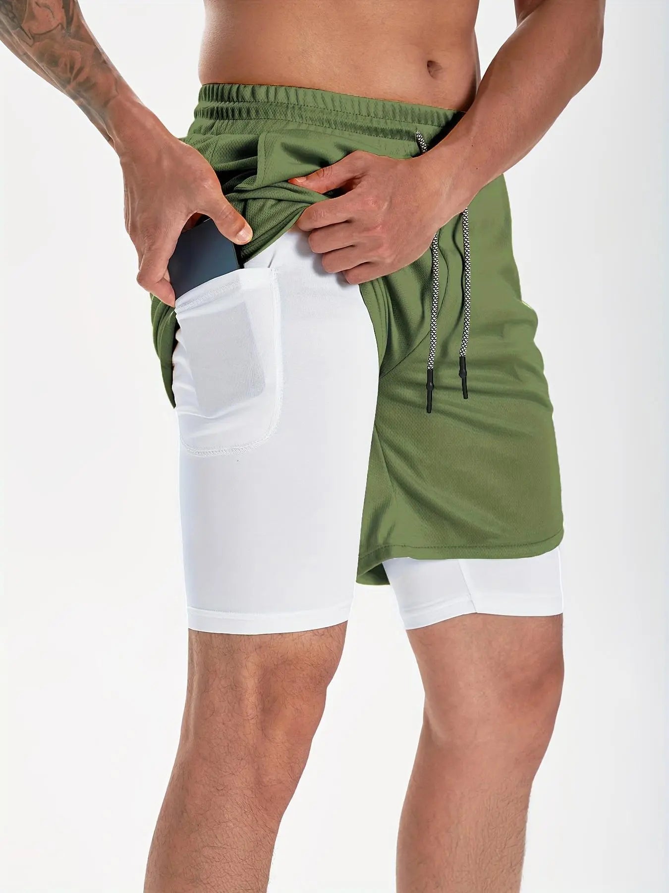 Wellshot Herren 2-in-1-Shorts mit Kordelzug, Freizeithosen mit Handtuchschlaufe und Handytaschen, Sommerkleidung, Ausgeh-Outfit, Sommer-Outfits, Sport-Shorts