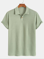 Wellshot Men's Plain Jacquard Knit Short Sleeve Button Polo Shirt