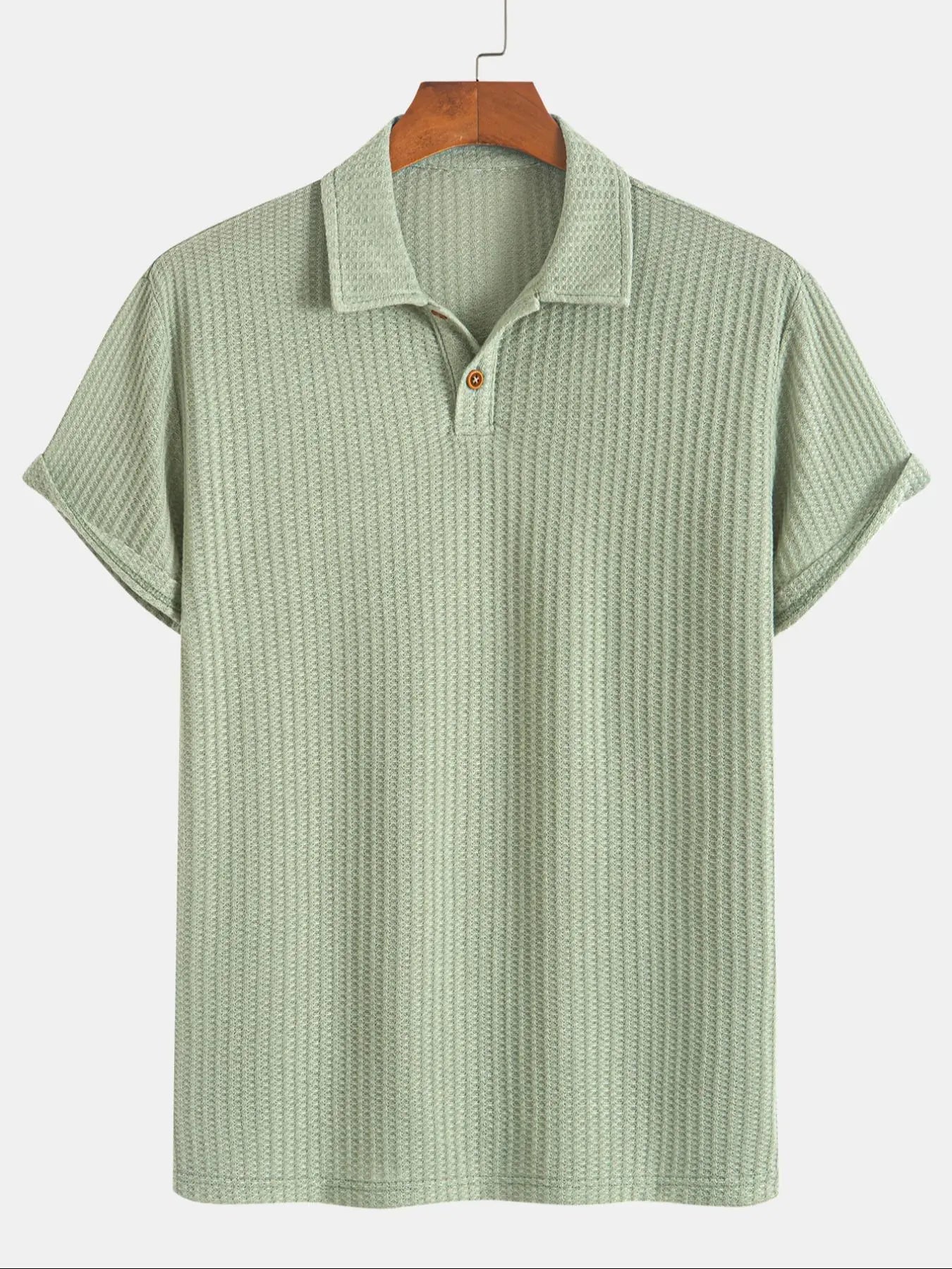 Wellshot Men's Plain Jacquard Knit Short Sleeve Button Polo Shirt