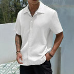 Wellshot Men's Textured Button Front Shirt, Casual Regular Fit Short Sleeve Collared Top for Summer